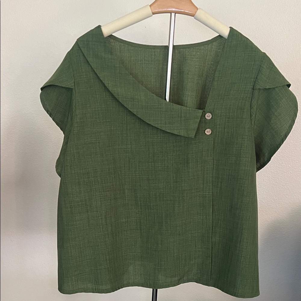 SHEIN Olive Green Blouse with Button Detail